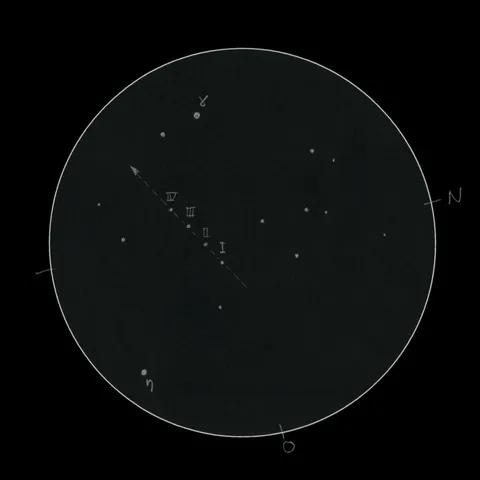 Sketch del seguimiento del asteroide Vesta en mayo de 2010. La observación se realizó con binoculares de 7x50 (campo 6º30') — Javier Salido